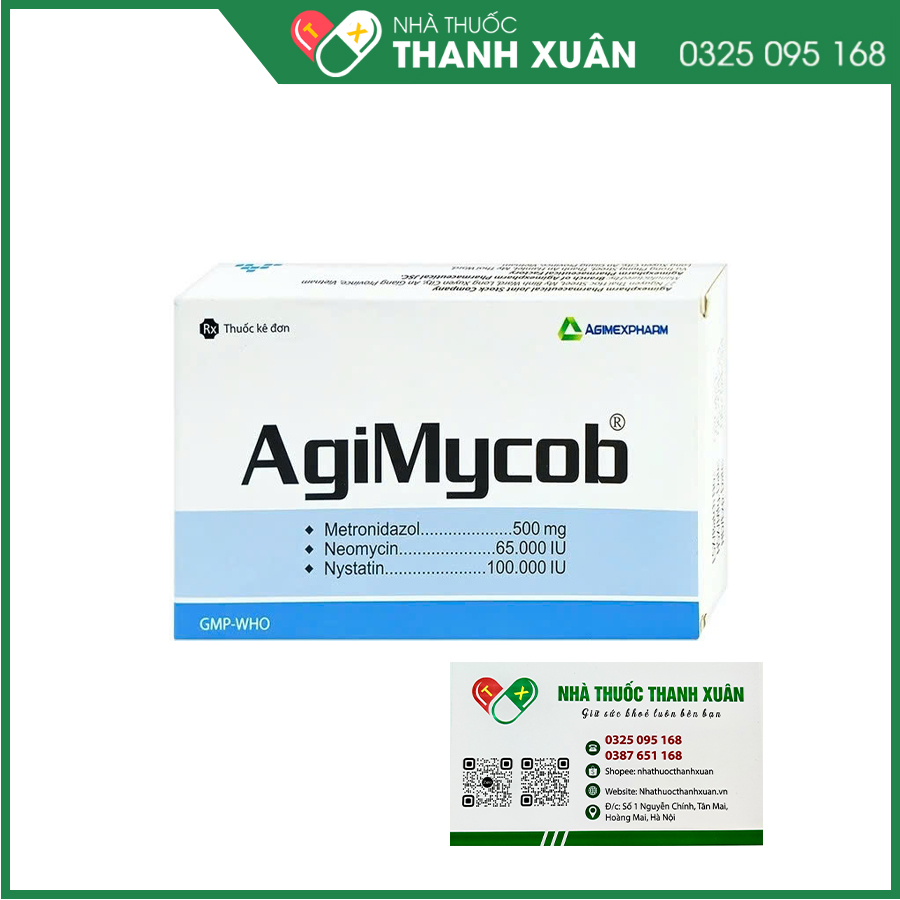 AgiMycob viên đặt âm đạo điều trị viêm nhiễm phụ khoa do các mầm bệnh gây ra